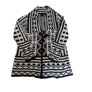Rafaella Geometric Cardigan Sweater Women's L Black White Aztec Tribal Boho Knit